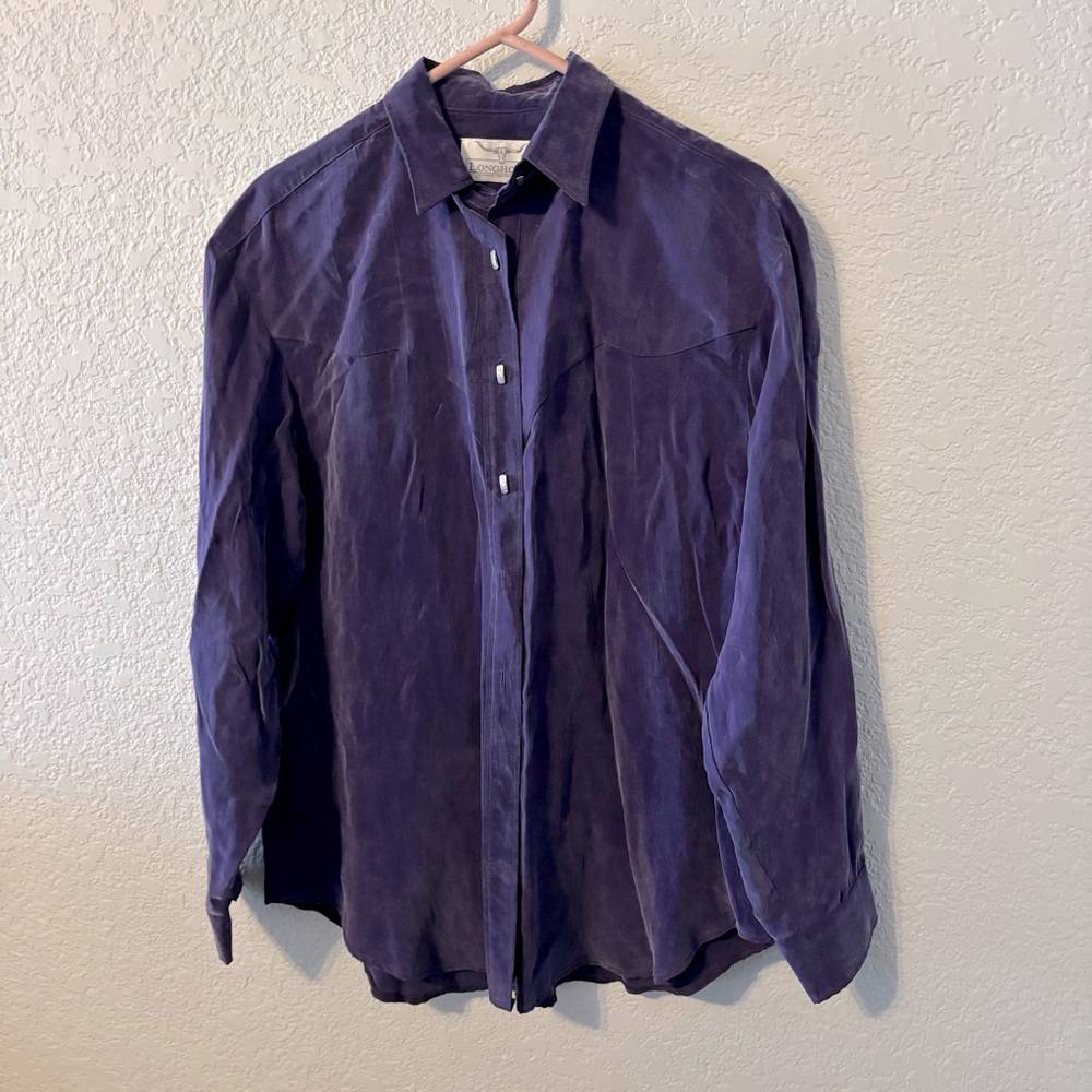 Vintage Longhorn Ranchwear Brushed Suede Button Down Purple Blouse size Medium